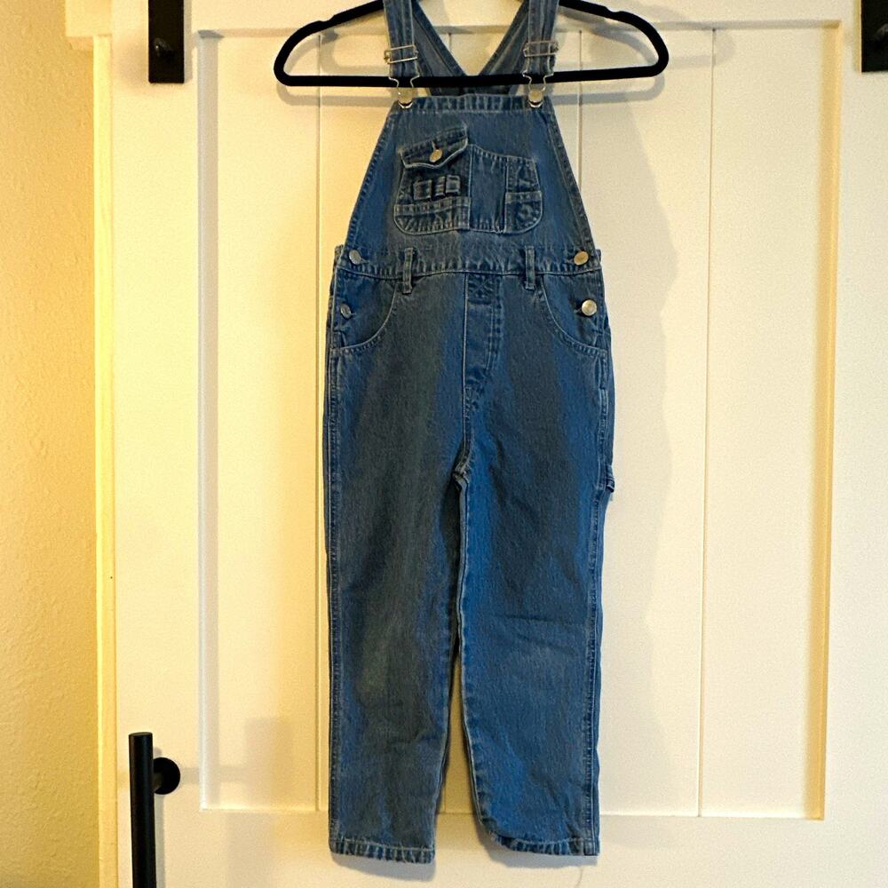 955 Kids Blue Denim Overalls Size M Cotton Adjustable Straps Pockets